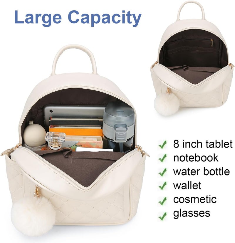 Barsine Girls Fashion Mini Backpack Purse Small Cute Plaid Leather Women Backpacks Little Bag (Ivory) - Image 4